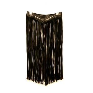 Faux leather black fringe skirt w/ snaps